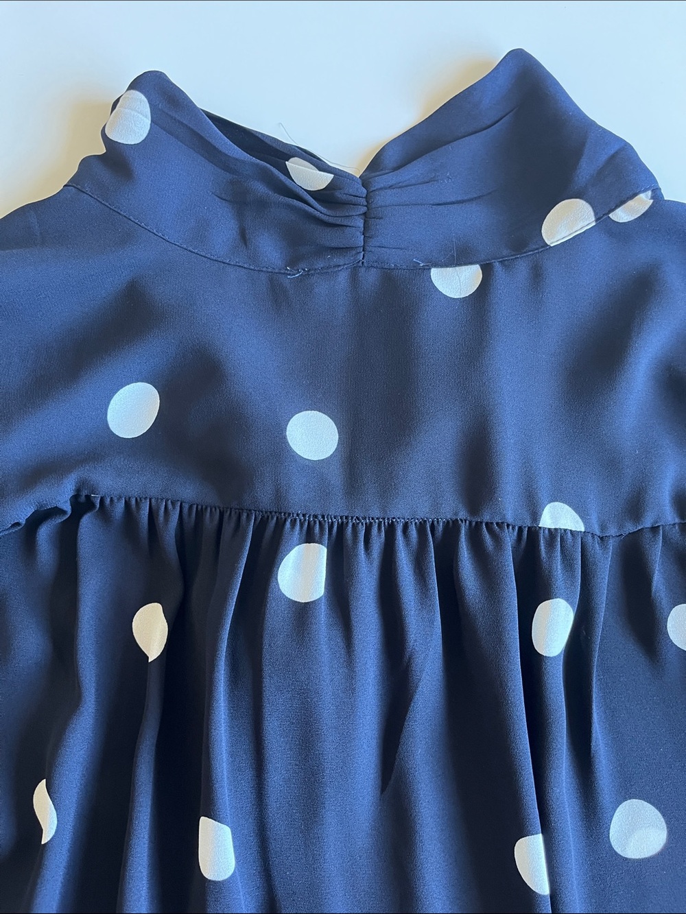 Adrianna Papell Navy and White Polka Dot Tie-Neck Blouse - Picture 6 of 7